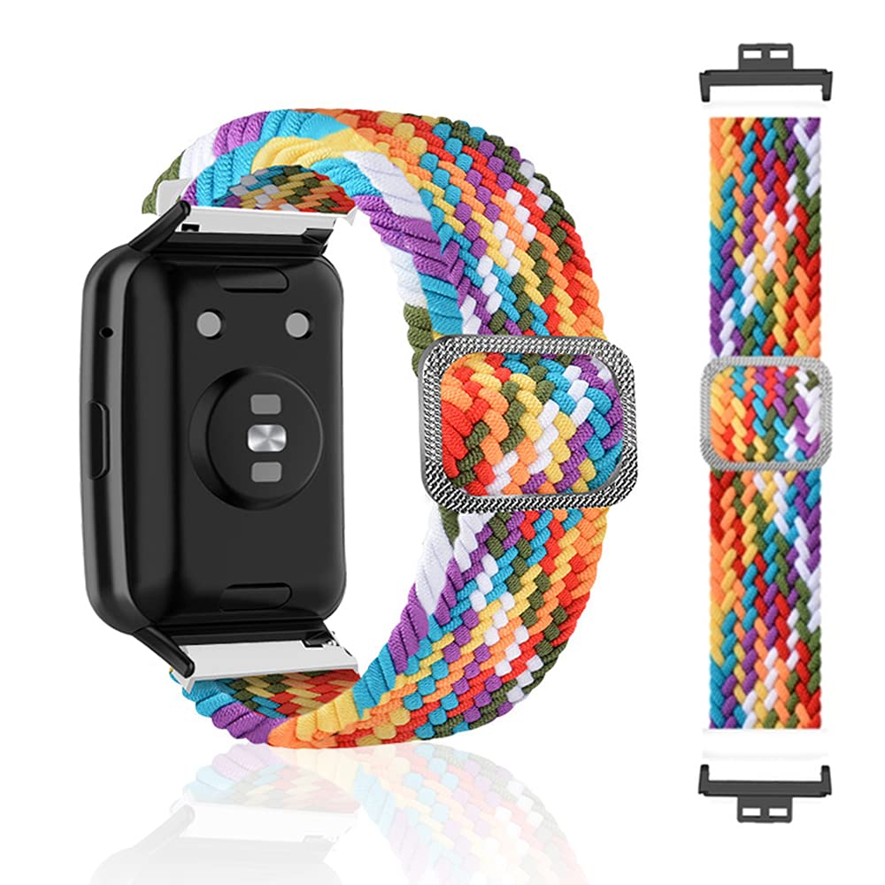 SeNool Strap Compatible with Huawei Watch Fit, [Nylon Braided Wrist Band] [Soft, Breathable, Durable, Light], Replacement Bracelet for Huawei Watch Fit - Rainbow