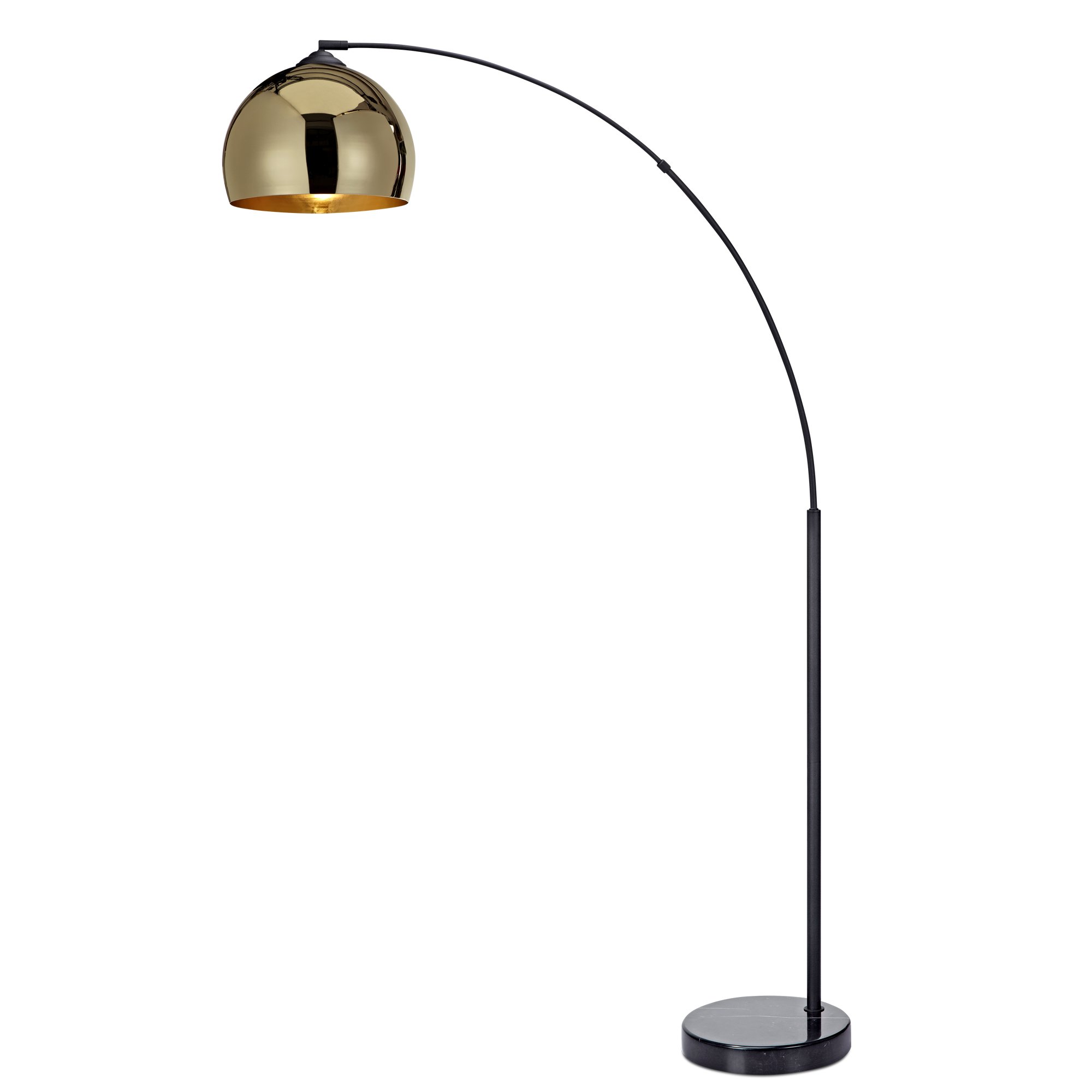 Teamson Home Arquer 170cm Arc Floor Lamp for Living Rooms, Home Offices, Dining Rooms, Bedrooms with Faux Black Marble Base and Gold Bell Shade