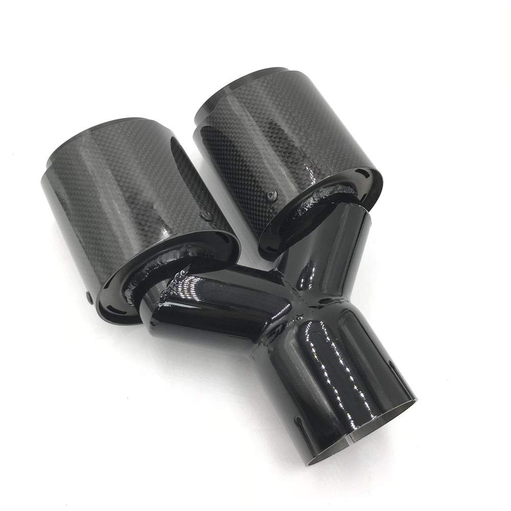 BMYHSY 1PCS Y Style Universal Dual Glossy Carbon Fiber Exhaust Tip Black Color Muffler for Any Cars 