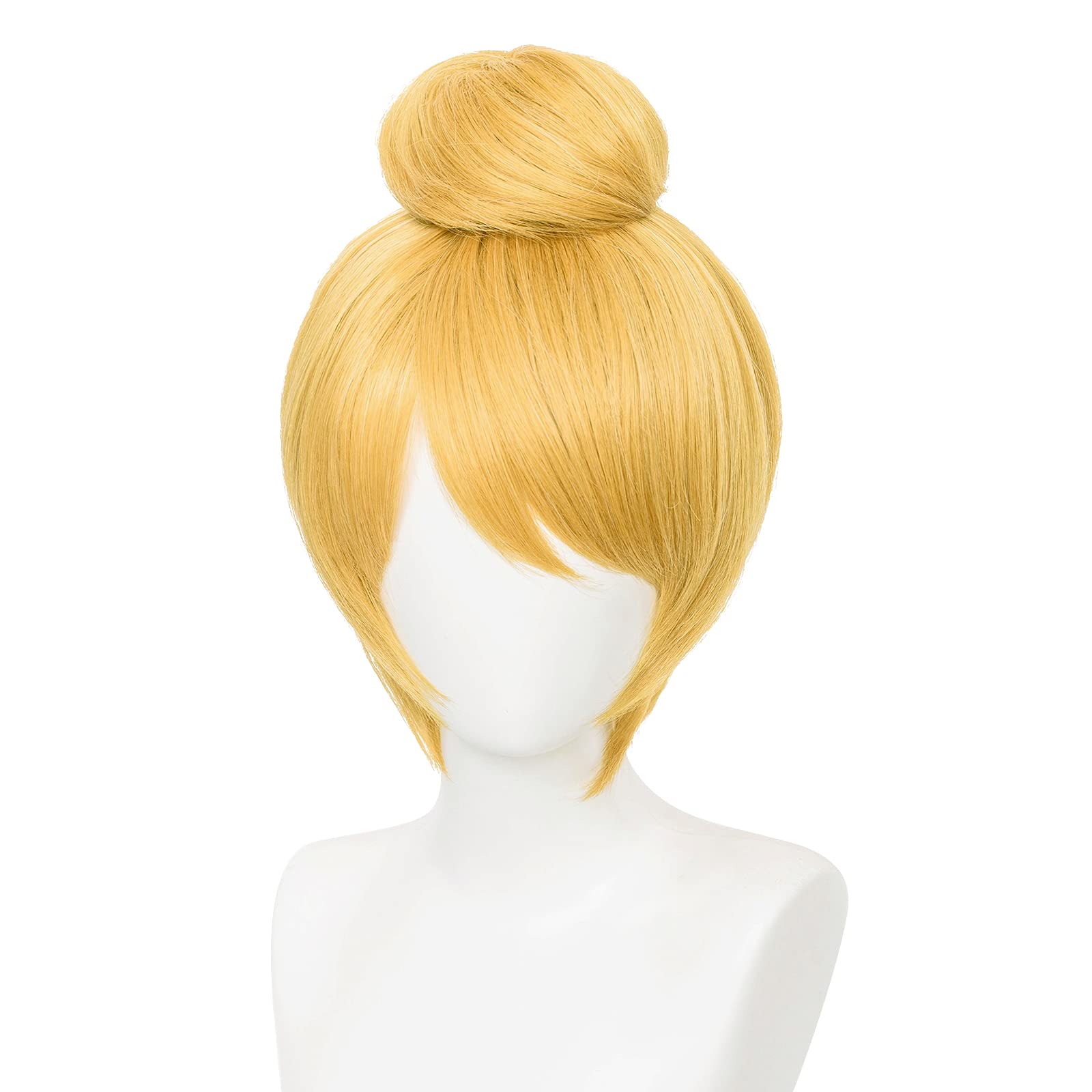 Photo 1 of Short Blonde Wig with Bun for Adult Women Tinkerbell Wig + Wig Cap for Halloween Costume Cosplay