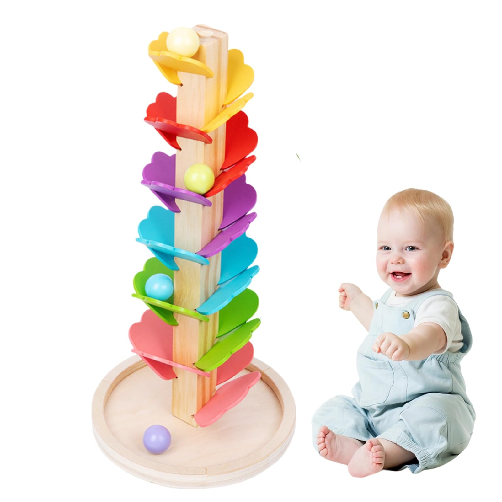 Montessori Sound Tree, Wooden Music Tree Rainbow Singing Tree Toys Wooden Rolling Ball Drop Toy Colorful Rolling Ball Tower Musical Tree Ball Toy for Kids Girls Boys Gift For All (C)
