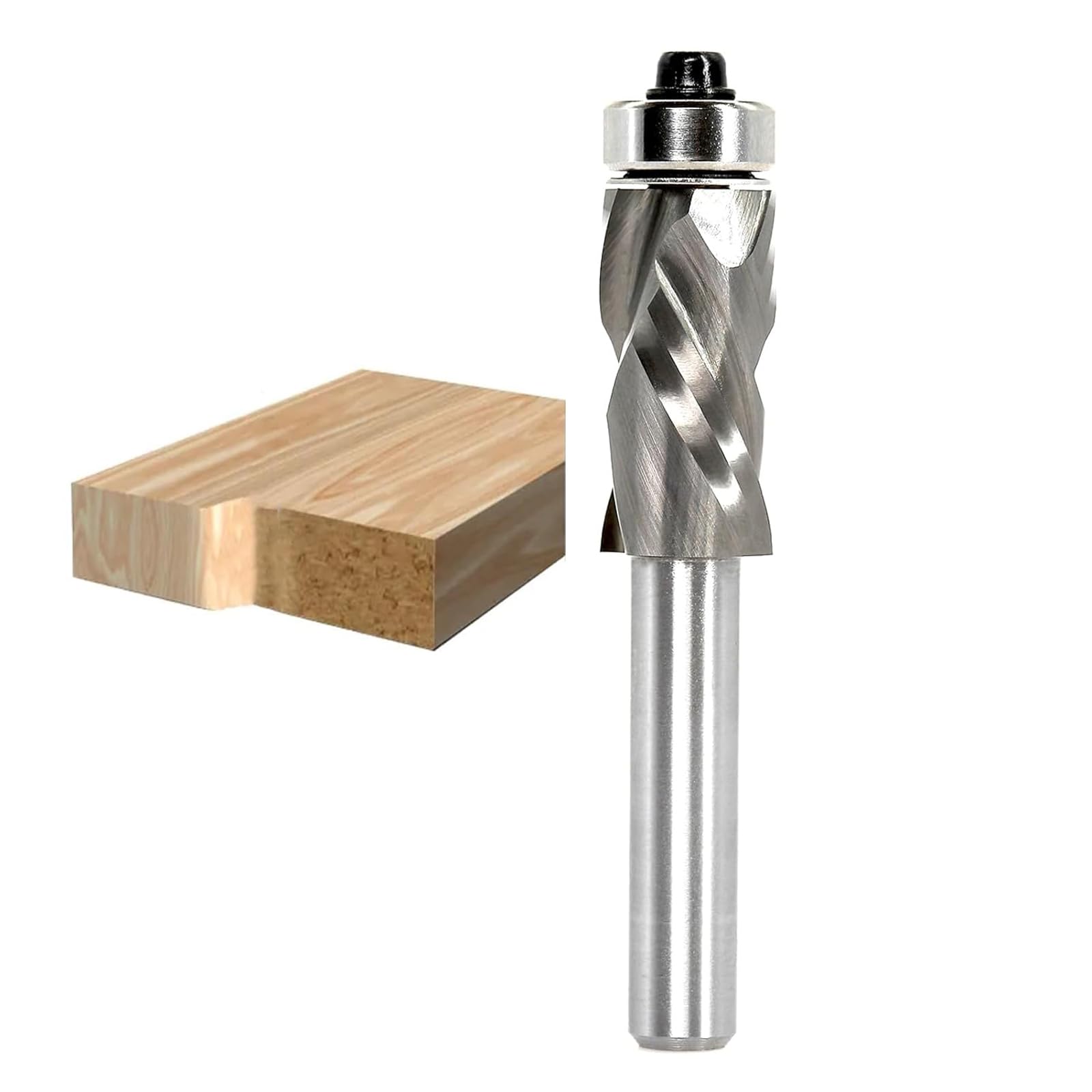 Sinoprotools Bottom Bearing Compression Spiral Flush Trim Router Bit 1/4 Inch Shank 1/2" Cut Dia, Solid Carbide Template Pattern Router Bit for Wood Trimming