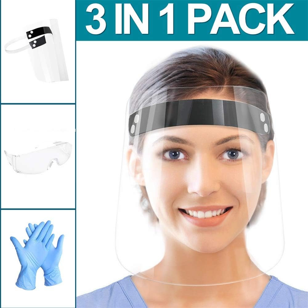 Protective Shield Safety Goggles for Men and Women Removable Safety Face Shield Visor Full Face Shield Anti-saliva,Anti-Spitting 3 in 1