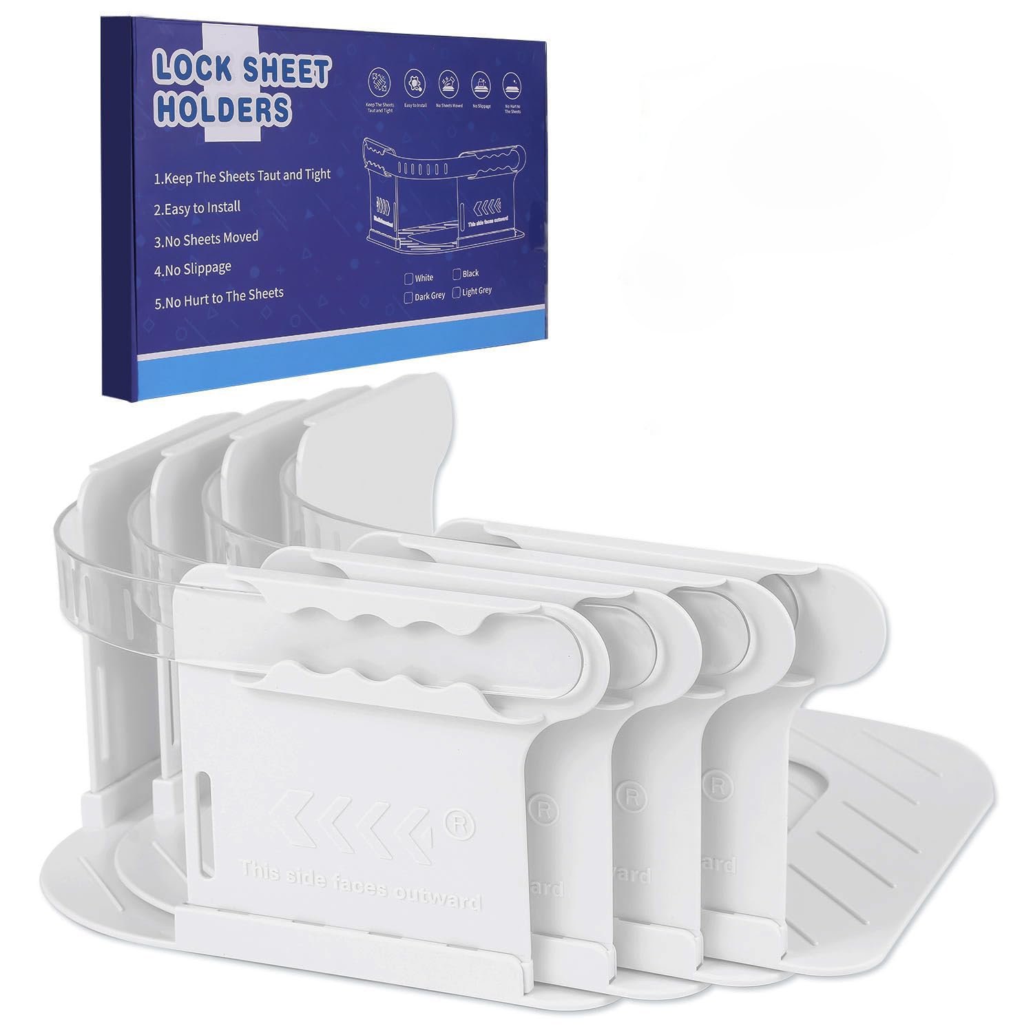 Photo 1 of FANNIY Bed Sheet Holder with Lock Strips 4Pcs Heavy Duty Sheet Holders for Corners Keep Sheets Firm and Tight Fit All Mattress Easy Installation