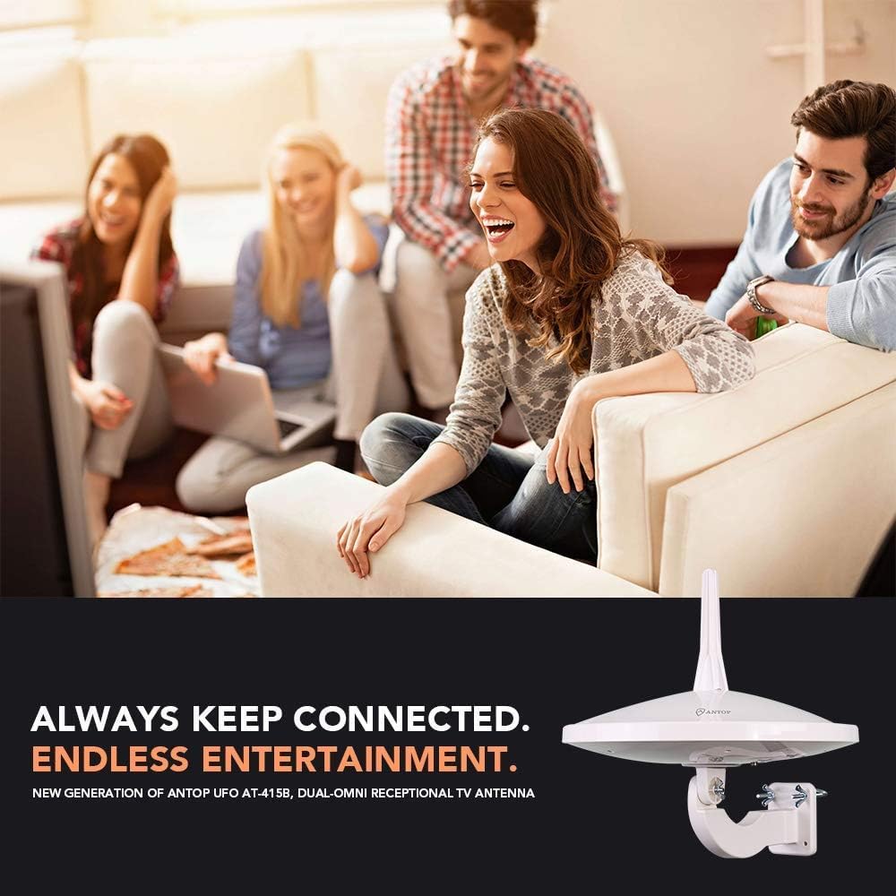 Upgraded Version - ANTOP AT-415B 720° UFO Dual Omni-Directional Outdoor HDTV Antenna with Exclusive Smartpass Amplifier &4G LTE Filter, Fit for Outdoor/RV/Attic Use(33ft Coaxial Cable,4K UHD Ready)