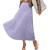 Women's Boho Maxi Skirt Summer Flowy Ruffle Long Skirts Flared Tiered A-Line Elastic High Waist Pleated Beach Skirt