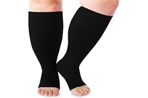 LOUSGUTA Open Toe Plus Size Compression Socks for Women & Men 15-20 mmhg Toeless Wide Calf Compression Support Knee Socks