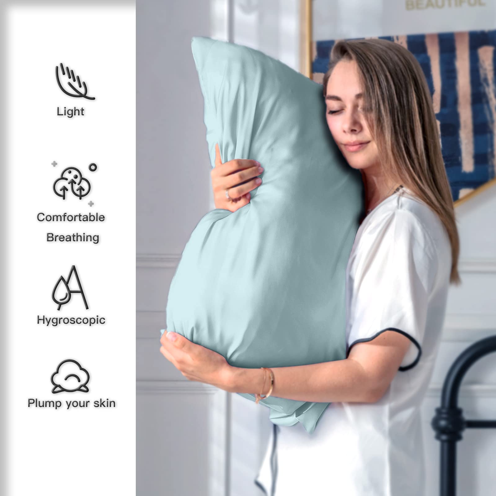 Mulberry Silk Pillowcase for Hair and Skin Standard Size 20"X 26" with Hidden Zipper Soft Breathable Smooth Cooling Pillow Covers for Sleeping(Haze Blue,1Pcs) - Image 3