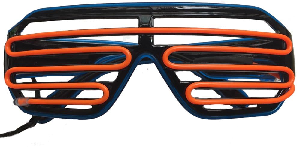 EL Glasses El Wire Fashion Neon LED Light Up Shutter Shaped Glow Sun Glasses Rave Costume Party DJ Bright SunGlasses (Orange With Blue)