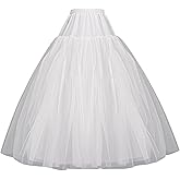Women's Hoopless Petticoat 4 Layers Tulle Crinoline Underskirt Slips A-Line Floor Length Under Skirt to Make Dress Puffy for Bridal Wedding Dress Ball Gown White