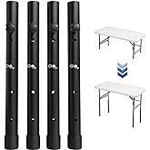 Table Leg Extenders for Folding Tables, Metal Table Leg Extensions for Bent and Straight Legs, Adjustable Folding Table Leg Risers, 4 Pack Tables Height Extenders for Rise 3.6"/6.77"/9.9"/13"(17.3 in)