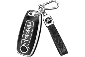 QBUC Key Fob Cover for Nissan,Car Key Fob Protector 5 Buttons Key Case Protection Compatible with 2023 2024 Pathfinder Rogue Metal Keychain Remote Key Accessories Protector (Silver-Black)