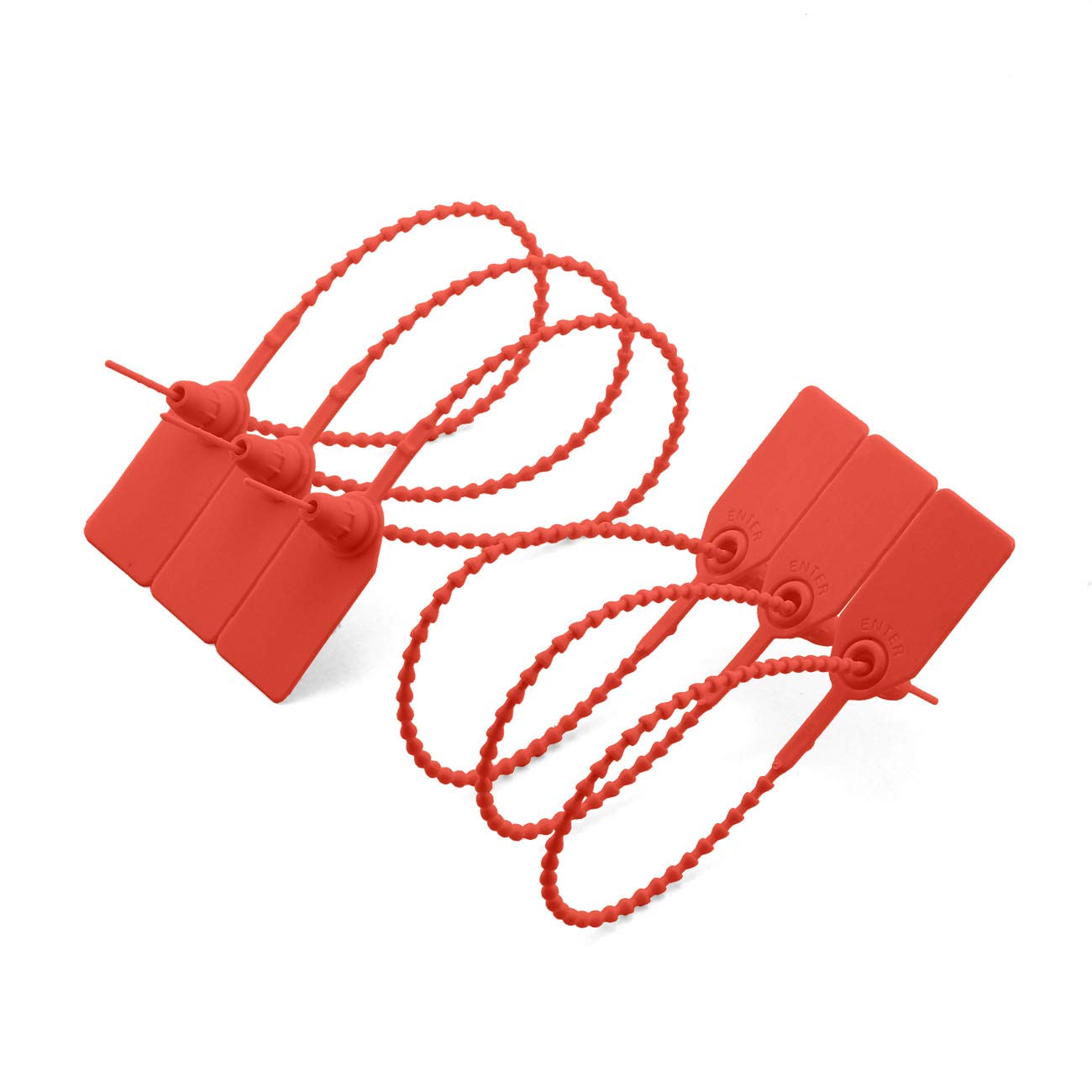 PZRT 20pcs Plastic High Security Seal With Metal Insert Adjustable Self-Locking Pull Tight Cable Ties Tags Disposable Wire Padlock for Cargo Container Seal Lock Red