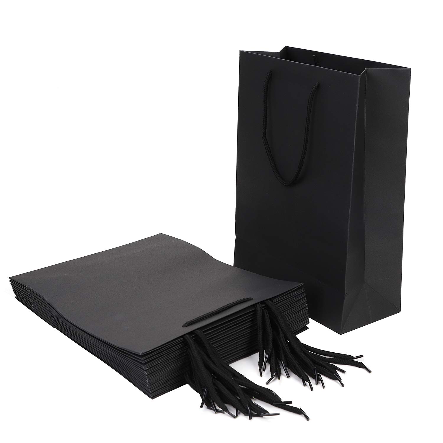 10 Pcs Black Paper Bags with Handle, Medium Gift Bags Kraft Paper Party Gift Bags Thicken Recycled Paper Carrier Bags Shopper Retail Bags Wrapping Bags for Presents Baby Shower Birthday Party Shopping