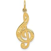 14k Yellow Gold Treble Clef Pendant for Chain, Polished Music Jewelry with Accents - Solid Music Note Charm - Unisex Gold Jewelry Musician Gifts