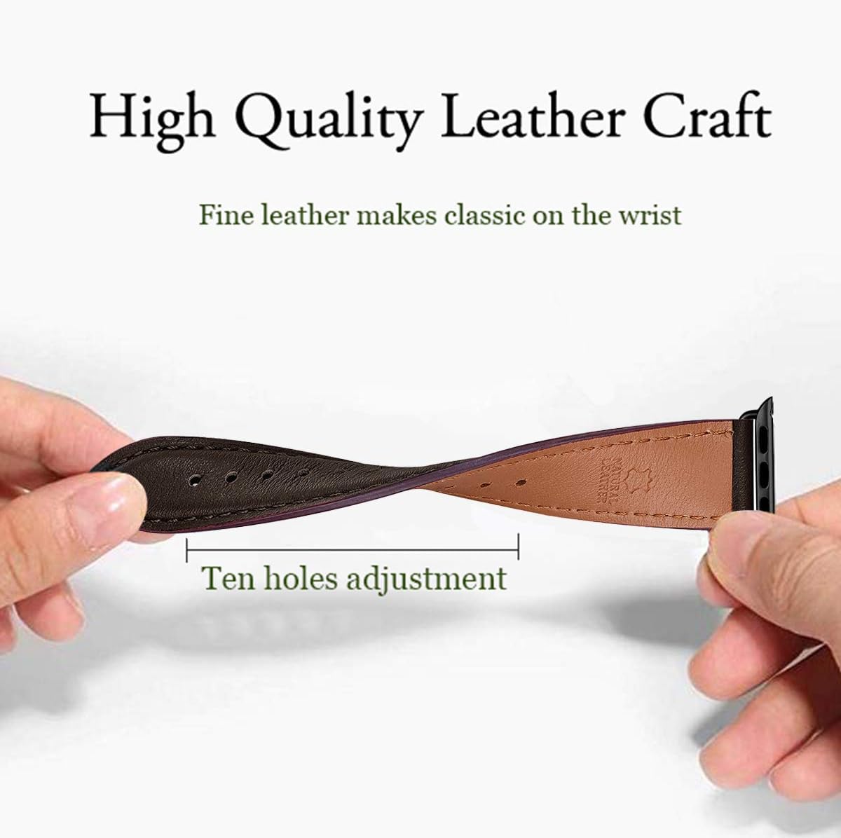 SUNFWR Leather Straps for Apple Watch Straps 44mm 45mm 49mm 46mm(Series 11 10) 42mm(Series 1 2 3),Men Women Replacement Genuine Leather Strap for iWatch Series Ultra 11 10 9 8 7 6 5 4/SE,Cofee/Black - Image 4