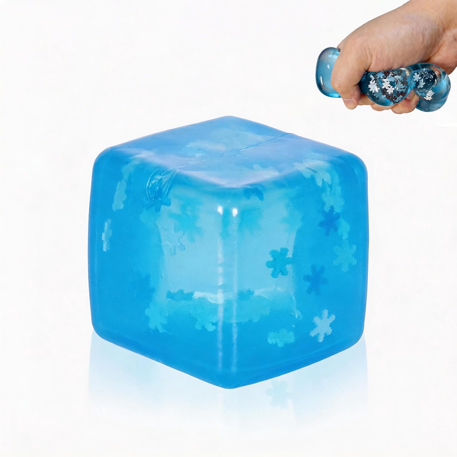 Stress Balls Ice Cube with Snowflakes 1.97", Snow Pieces Silent Nice Square Shape Anxiety Sensory Squishy Fidget Toy Slow Rise(Blue)