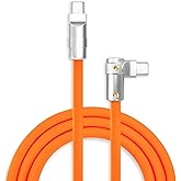 chubbycable FlexElbow 90 Degree 240W Fast Charging Cable Right Angle USB C Cable Silicone Charging Cord Compatible with iPhone 17-15 Series iPad, Orange, Type-C to Type-C, 9.8FT