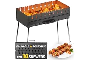 MHH Charcoal Grill for 10 Skewers - Portable Barbecue - Kabob Camp Grills - Foldable Metal Mangal - Kebab Shish - BBQ for EDC Picnic Outdoor Cooking Camping Hiking N10