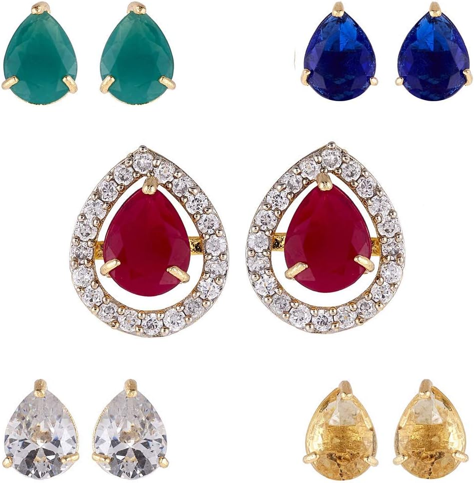 M Creation Gold-plated WaterDrop Multi-color 5 In 1 Interchangeable Stud Earrings For Women/girls