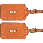 Personalized Monogrammed Leather Luggage Tags - 2 Pack