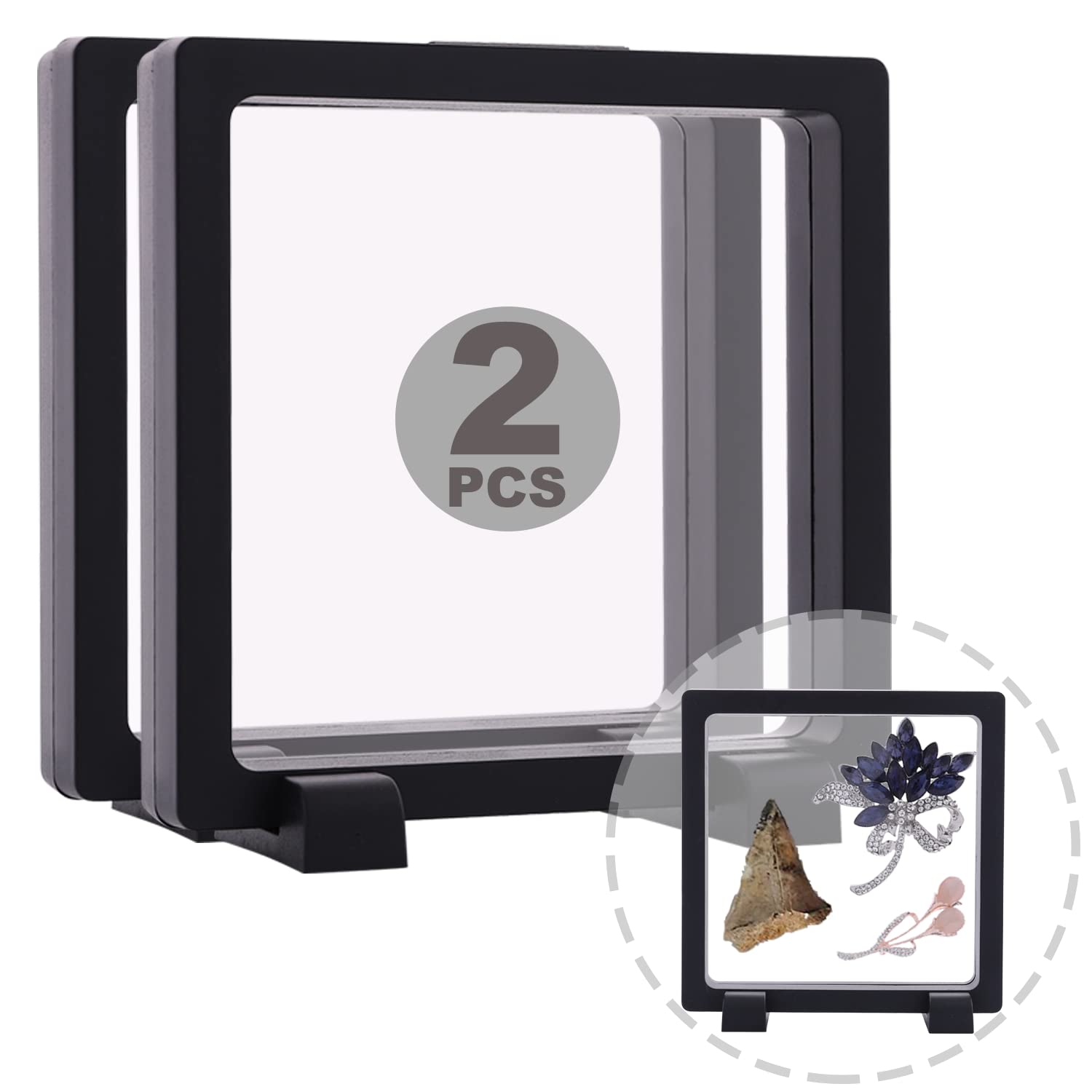 Photo 1 of 1 Set 6.3 Inch 3D Floating Display Frame Case for Jewelry, YITOU Challenge Coin Display Frame Display Stands Case Holder for Fossil, Rock, Gemstones, Megladon Tooth, Specimens, Floating Frame Case