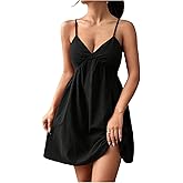 SHENHE Women's V Neck Spaghetti Strap Mini Dress Summer Empire Waist Flared Babydoll Dress