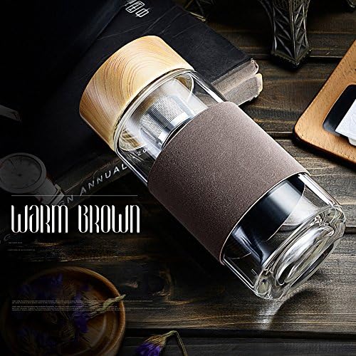Zooobe Tea Infuser Bottle - Double Insulated Glass Bottle, Protective Flax Sleeve & Stainless Steel Strainer, Heat Preservation Filter Cup with Thicken Bottom,13.6oz/400ml