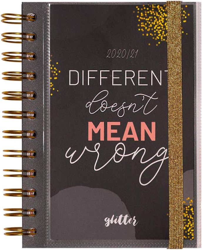Erik - Glitter Academic Diary 2020-2021 Day to Page, Black School Diary, Small