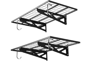 VEVOR 2-Tier Heavy Duty Wall Garage Shelving, 2 x 4 ft Steel Wall Mounted Shelving Unit with Hooks, 24 x 48 Inch Per Shelf Fl