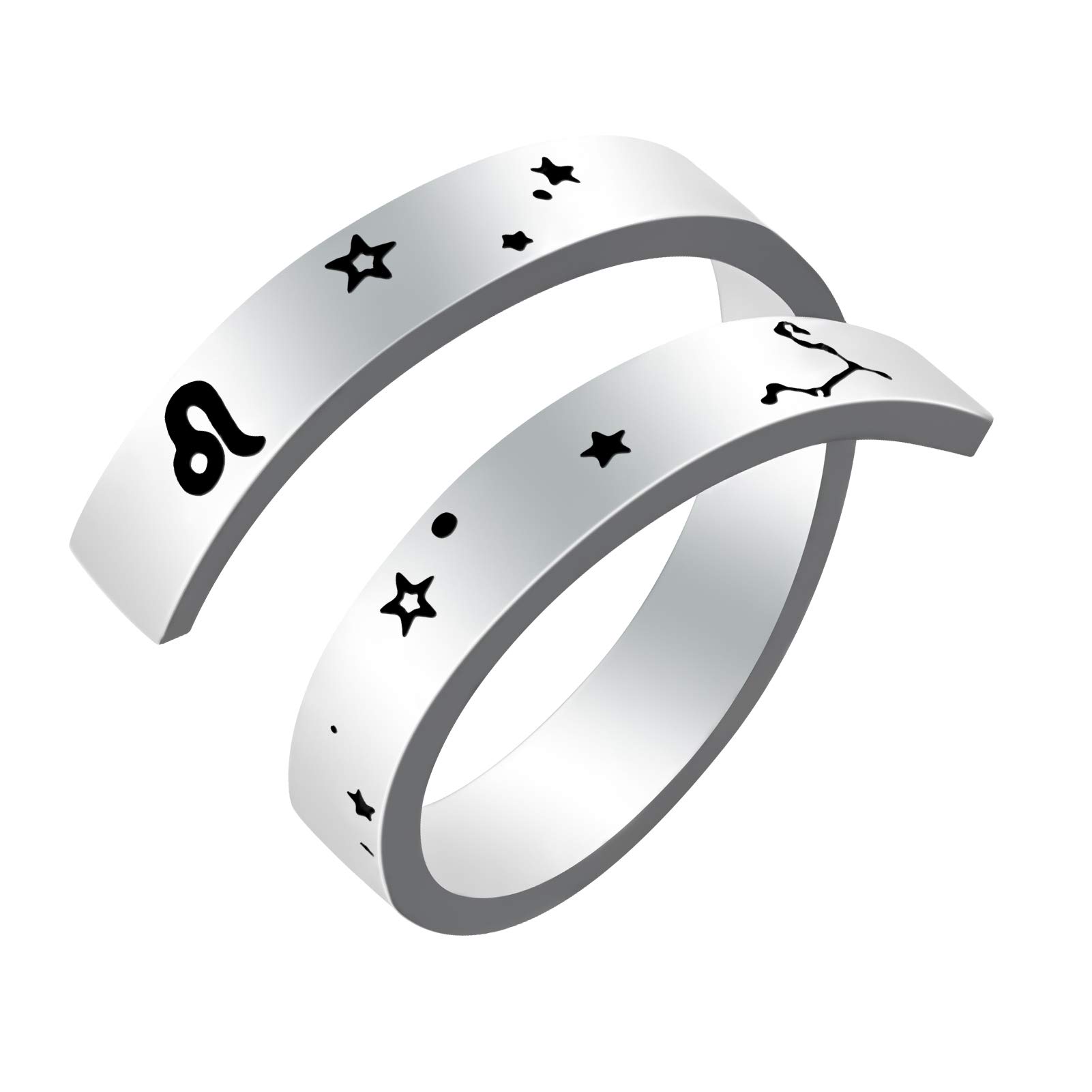 Kucheed Leo Rings for Women Men, Stainless Steel Zodiac Engraving Open Finger Rings, 12 Horoscope Astrology Statement Vintage Bands, US Size 8-9 Thumb Ring Jewelry Personality Gifts