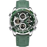 NAVIFORCE Men's Military Digital Watches Analog Quartz Waterproof Watch Sport Multifunctional Leather Wristwatch