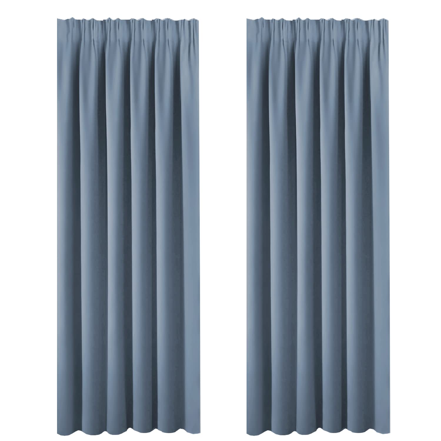 BellaHills Blackout Curtains for Bedroom - Pencil Pleat Thermal Insulated Room Darkening Curtains for Living Room, Set of 2 Panels (66 x 90 Inch, Stone Blue)