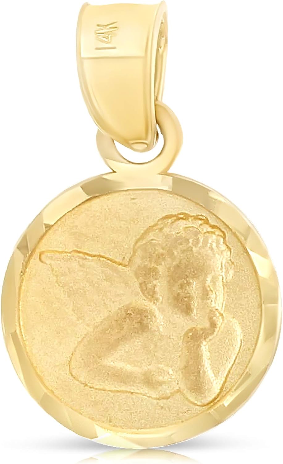 14K Yellow Gold Small Angel Religious Charm Pendant with 0.5mm Box Chain Necklace - 16": Clothing