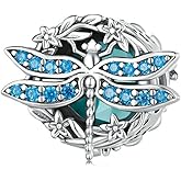 MEETCCY Animal Bead Charm Bracelets for Women Sterling Silver Enamel Parrot Animal Charm and Pink Flamingo Charms for Bracelets(Blue Dragonfly Charm)