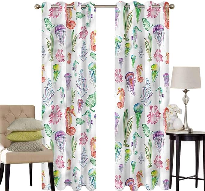 hengshu Jellyfish Sliding Door Curtains for Living Room Seahorse