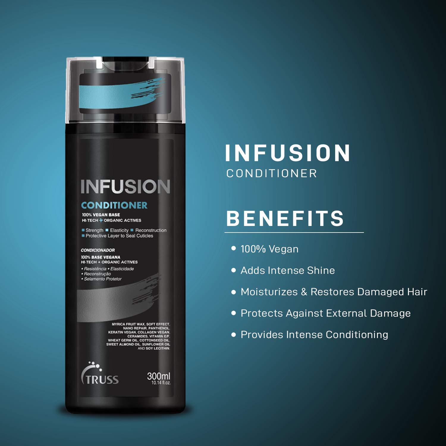 TRUSS Infusion Hair Conditioner - Restorative, Detangling Conditioner for Dry Hair - Softens, Hydrates and Delivers Strong Split End Repair - 100% Vegan Formula + Color-Safe (300 ml)