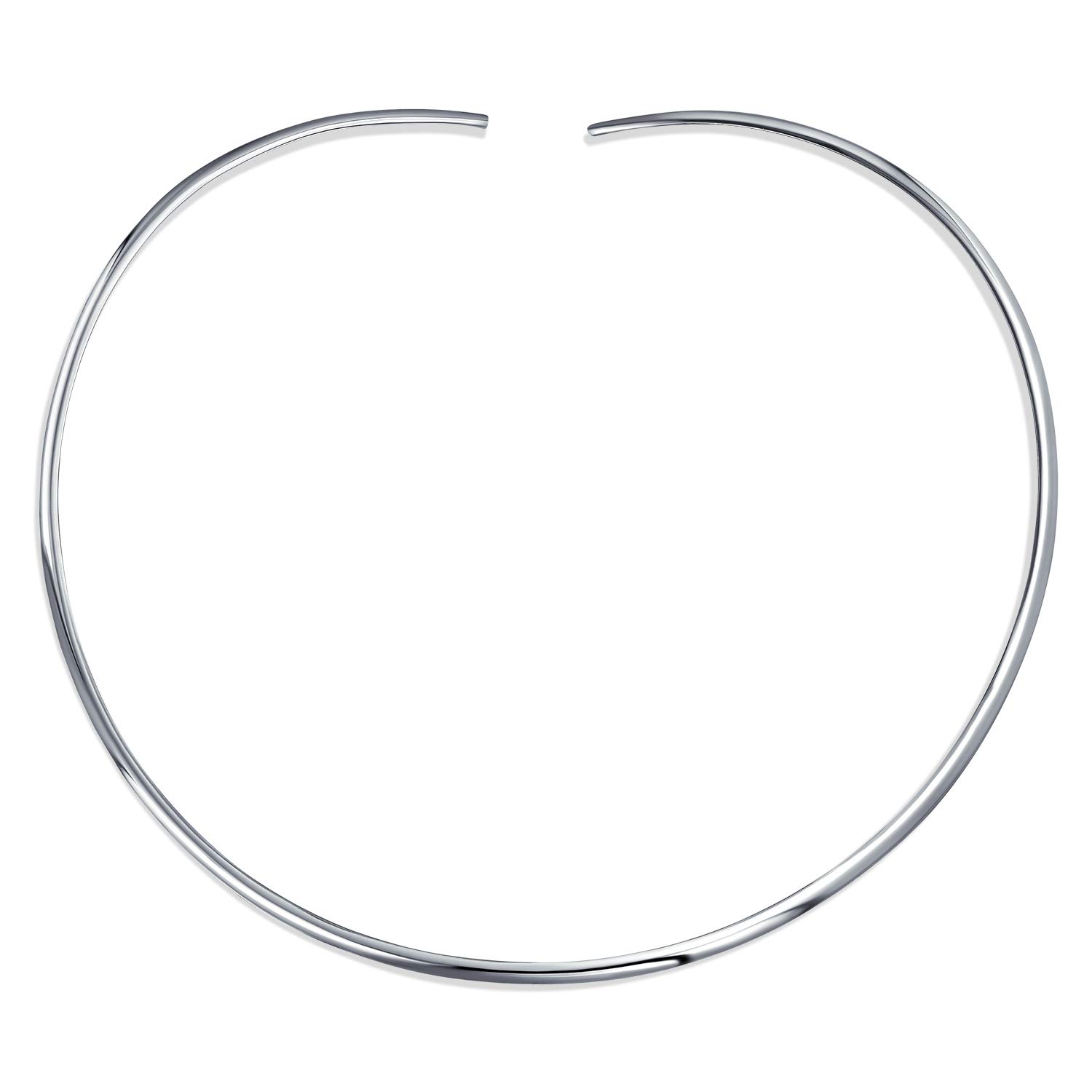Bling Jewelry Classic Simple Plain Flat Slider Contoured Collar Curved Choker Necklace For Women Polished.925 Silver Sterling Add Pendant 2MM
