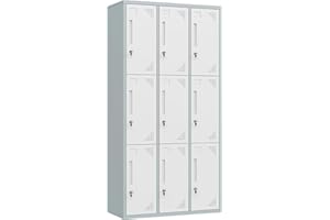 Letaya Metal Lockers for Employees，71" Employees Storage Cabinet with Lock, Steel Storage Locker for Gym, School, Home, Office Staff (Grey White, 9 Door)