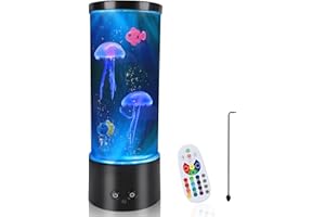 PINPON Jellyfish Lamp Color Changing Artificial Fish Tank with USB & Battery Powered Option 4 Lighting Modes Aquarium Lamp with Remote Control Mood Light for Relax