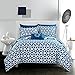 Chic Home Blue Reversible Bed in a Bag Comforter Set, Full/Queen Size (8 Piece), Barcelona - Medallion Boho Pattern Microfiber Bedding - Fitted & Flat Sheet, Shams, Pillowcases & Decorative Pillow