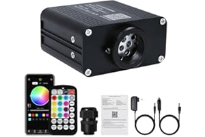 AKEPO Car/Home Small Size 16W Twinkle Fiber Optic Light Engine, RGBW Bluetooth APP Control + Music Activated + 28-Key Remote Control for Car Home Star Headliner
