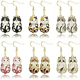 6 Pairs Cute Anime Cat Dangle Earrings Set for Women Funny Aesthetic Animal Floral Teacup Cat Earrings Cartoon Kitten Dangle Earrings Lover Cat Birthday Gifts