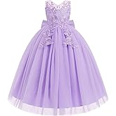 IDOPIP Flower Girl Lace Dress for Kids Wedding Bridesmaid Pageant Party Formal Long Gown Princess Communion Tulle Bow Dresses