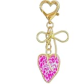 Pink Heart Bow Keychain Bag Charm, Cute Purse Charm Key Chains Accessories Decor for Women Girls, Handbag Wallet Gift