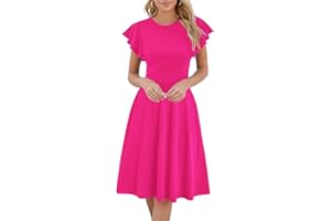 HELYO Women's Semi-Formal Ruffle Sleeves V-Back Work Fit and Flare Cocktail Wedding Guest Dress with Pockets 842