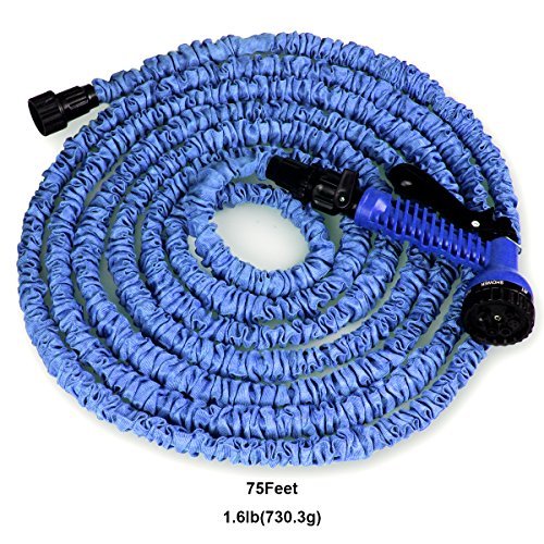 CampFENSE Garden Hose 7 Spray Modes with Storage Bag 50FT or 75FT Expandable Extra-Strength Latex Water Shrinking Hose Adjustable Durable Flexible Magic Hose (75FT, Blue)