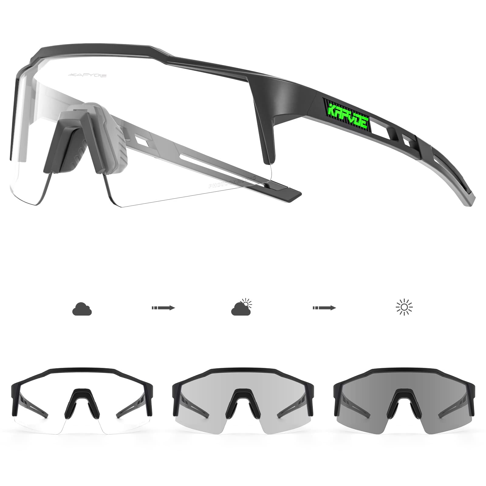 KAPVOE Photochromic Cycling Glasses Men Women Sunglasses MTB Mountain Bike Clear Youth Riding Clear Black 10