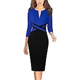VFSHOW Womens Work Business Casual 3/4 Sleeve Slimming Fitted Front Zipper Crisscross Waist Office Party Pencil Sheath Dress