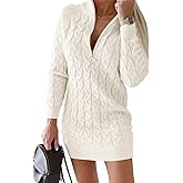 Saodimallsu Womens Cable Knit Sweater Dress Half Zip Long Sleeve Sexy Bodycon Mock Neck Chunky Mini Dresses